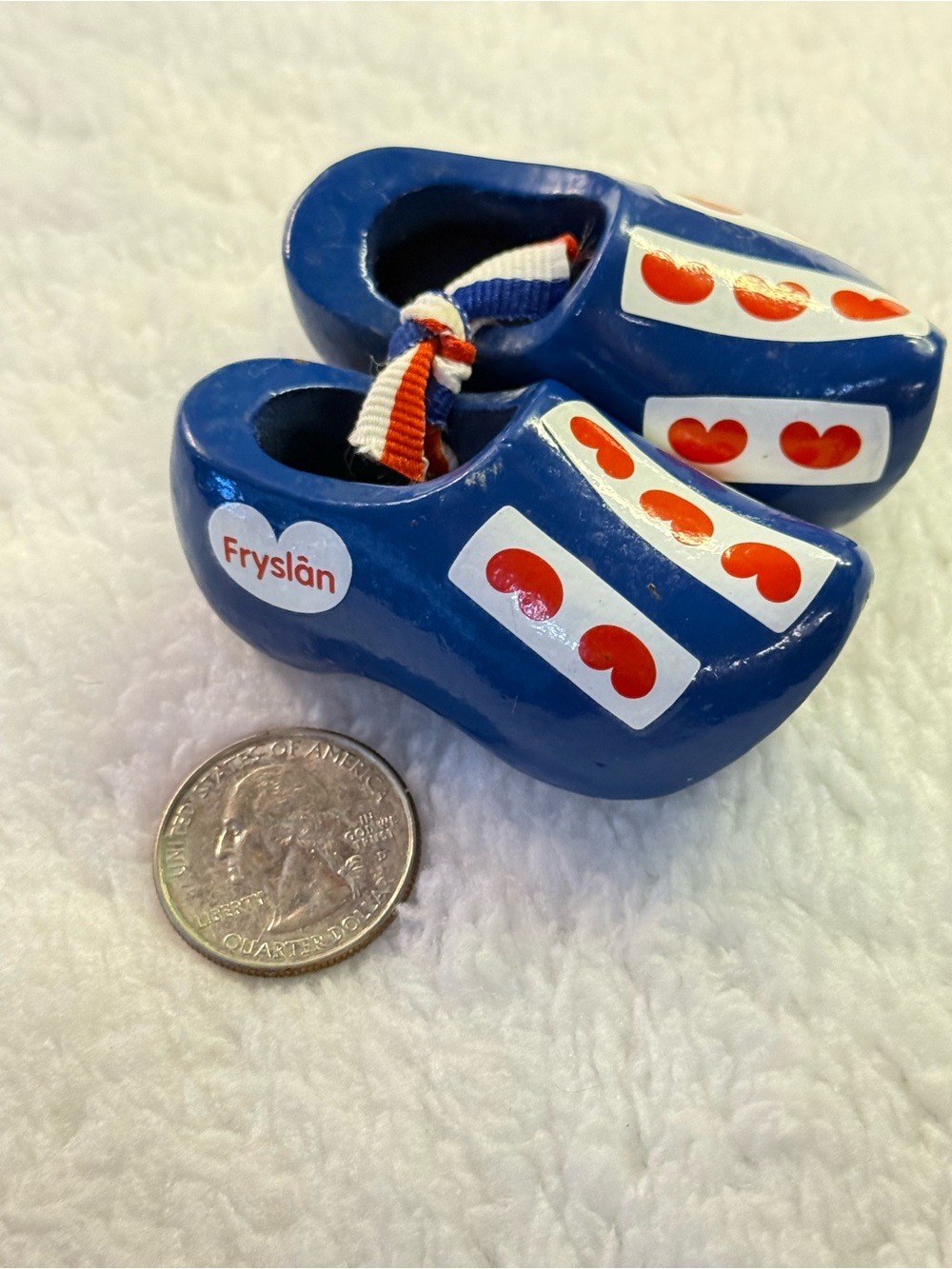 Fryslân Netherlands Miniature Wooden Clogs Blue Red Hearts Dutch Holland